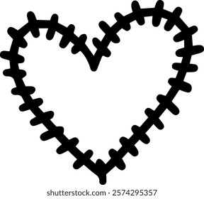 Simple vector graphic of a stitched heart representing heartbreak, difficult love, separation and relationship problems, perfect for Valentine s Day