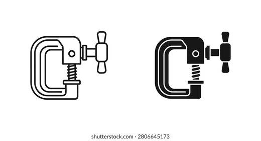 Simple vector graphics of a C clamp for fixing and holding. Useful for construction or DIY concepts.