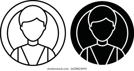 Gráficos de Vector simples de la silueta de una persona dentro de un marco circular en dos esquemas de color.