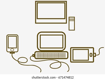 Simple vector graphics, tablet, television, computer, phone.