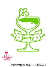 Simple vidrio de cóctel verde vectorial con salpicaduras, alcohol idea ilustración gráfica. Goblet artístico estilizado, objeto romántico de encuentro. Símbolo creativo de bebida.