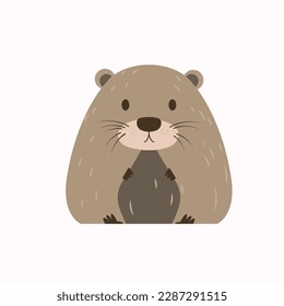 Simple vector grey baby beaver. Nursery animal. Scandinavian style. Forest friends. Isolated on a white background