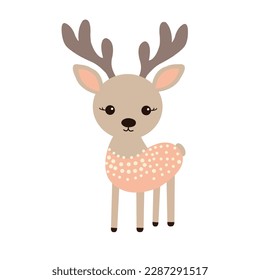 Simple vector grey baby deer. Nursery animal. Scandinavian style. Forest friends. Isolated on a white background