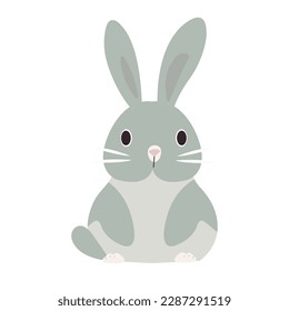 Simple vector grey baby hare. Nursery animal. Scandinavian style. Forest friends. Isolated on a white background