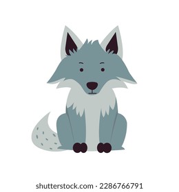 Simple vector grey baby wolf. Nursery animal. Scandinavian style. Forest friends. Isolated on a white background