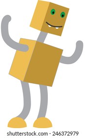 simple vector grey robot illustration with green eyes