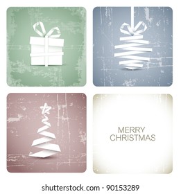 Simple vector grunge christmas decoration made from white paper stripe - original new year card