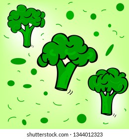 simple vector hand draw sketch, three brocoli
