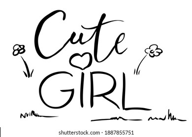 Simple Vector Hand Draw Sketch Lettering, Cute Girl 
