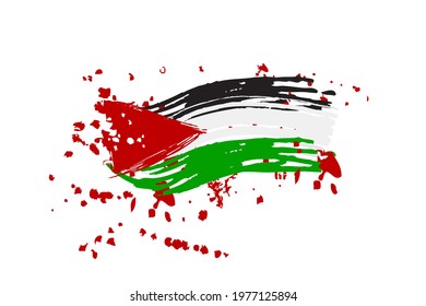 Simple Vector Hand Draw Sketch Banner Flagm Blood for Save or Free Palestine Demonstration need, Isolated on White 
