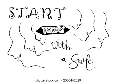 Simple Vector Hand Draw Sketch Lettering, start today with smile
