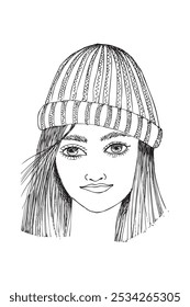 simples vetor mão desenhar esboço de mulher retrato face
