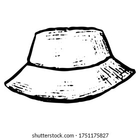 Simple ilustración de vector dibujada a mano. Sombrero de verano Unisex, panama. Dibujo gráfico, dibujo, dibujo de contorno aislado en blanco.  