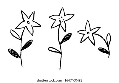 Simple vector hand drawn illustrations set. Cute spring wildflowers. Contour drawings collection isolated on white background. Graphic doodle, sketches. Primitive style pictures for design, print etc.