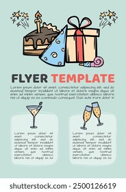 Simple vector handout template for holiday, birthday, party. Layout for advertising and invitations. Hand drawn design for flyer, brochure, ad, banner