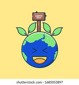 Simple Vector Happy Earth Day Flat Illustration with Laughing Emoticon