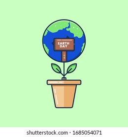 Simple Vector Happy Earth Day Illustración con Flor y Placa de Madera