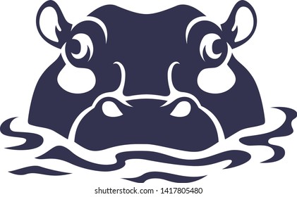 Simple Vector of the Head of The Hippo on the Water