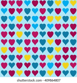 Simple vector hearts pattern. Colorful stylized ticker background for paperhangings, wrapper, contexture, weft, fabric, cover