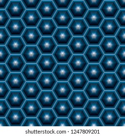 simple vector hexagon background with tiles in blue colors, seamless repeating illustration