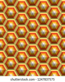 simple vector hexagon background with tiles in red and yellow colors, seamless repeating illustration