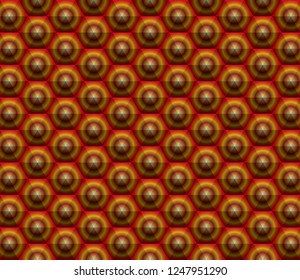 simple vector hexagon background with tiles in red, orange and yellow colors, seamless repeating illustration