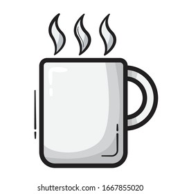 Simple vector hot coffee cup icon 
full color on white background with cartoon style