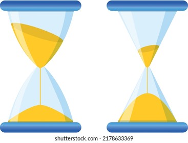 Simple vector hourglass of various shapes. Hourglass for animation. Sand timer as a countdown illustration