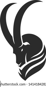 Simple Vector of Ibex Goat Head with Long Horns
