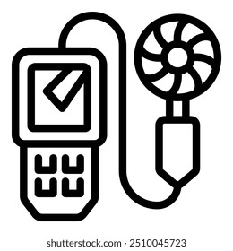 Simple vector icon of an anemometer, measuring wind speed and displaying it on a digital screen