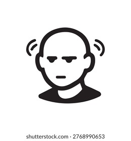 Simple vector icon of a bald head with wavy lines at the ears, illustrating concepts like tinnitus hearing impairment dizziness confusion or sound sensitivity