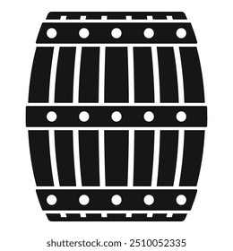 Simple vector icon of a barrel lying on its side, typically used for storing and aging alcoholic beverages like beer, wine, or whiskey