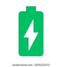 Simple vector icon of a battery charging in green color and white background.