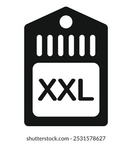 Simple vector icon of a black clothing tag with the size xxl written on it