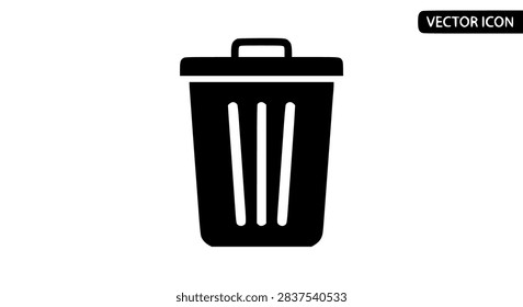 Simple vector icon of a black trash can