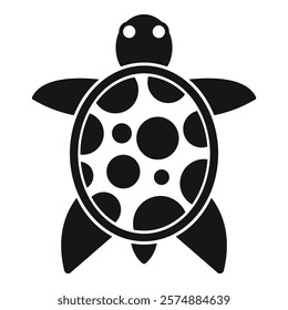 Simple vector icon of a black turtle with a white dots shell swimming