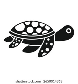 Simple vector icon of a black and white sea turtle swimming in the ocean