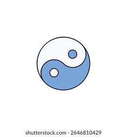 Ícone de vetor simples de um símbolo Yin e Yang azul e branco. Ideal para conceitos de equilíbrio, harmonia, bem-estar e dualidade.
