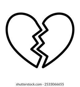 Simple vector icon of a broken heart, great for love, heartbreak, or emotional themes. Editable stroke.