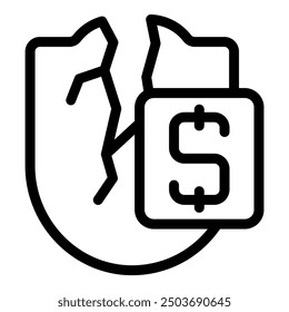 Simple vector icon of a broken piggy bank, representing losing money