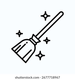 Icono de Vector simple de palo de escoba y destellos en blanco y negro