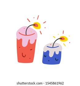 Simple vector icon with burning candles, good as card, banner or logo. Flat cute doodle cartoon style.