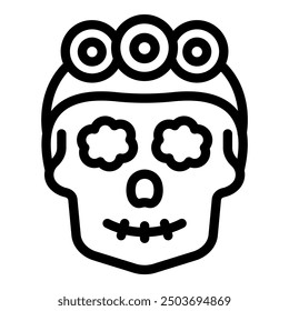 Simple vector icon of a calavera skull with a headband, a traditional symbol of the day of the dead