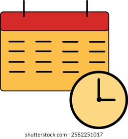 a simple vector icon of a calendar and a wall clock