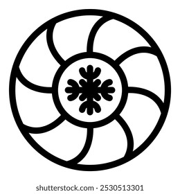Simple vector icon of a candy cane with a snowflake in the center, perfect for minimalist christmas designs
