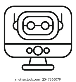 Icono de Vector simple de un chatbot que aparece en la pantalla de una computadora, que representa el Servicio al cliente en línea y la inteligencia artificial