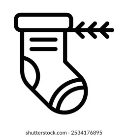 Simple vector icon of a Christmas stocking with a reindeer horn, symbolizing festive decoration and holiday tradition. Editable stroke.