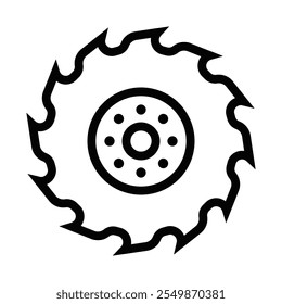 Simple vector icon of a circular saw blade, representing tools, construction, and cutting equipment. Editable stroke.