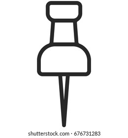 Simple Vector Icon of a classic drawing pin in line art style. Pixel perfect. Basic education element. School and office tool. Back to college. Pushpin, thumbtack