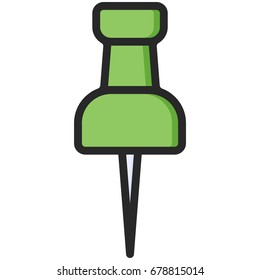Simple Vector Icon of a classic drawing pin in flat style. Pixel perfect. Basic education element. School and office tool. Back to college. Pushpin, thumbtack